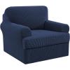 imageHVERSAILTEX 2 Piece Stretch Jacquard Wingback Chair Covers Slipcovers Wing Chair Covers Base Cover Plus Seat Cushion Cover Furniture Covers for Wingback Chairs Form Fitted Thick Soft ChocolateNavy