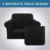 imageHVERSAILTEX 2 Piece Stretch Jacquard Wingback Chair Covers Slipcovers Wing Chair Covers Base Cover Plus Seat Cushion Cover Furniture Covers for Wingback Chairs Form Fitted Thick Soft ChocolateJet Black