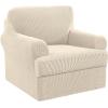 imageHVERSAILTEX 2 Piece Stretch Jacquard Wingback Chair Covers Slipcovers Wing Chair Covers Base Cover Plus Seat Cushion Cover Furniture Covers for Wingback Chairs Form Fitted Thick Soft ChocolateNatural
