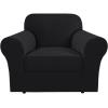 imageHVERSAILTEX 2 Piece Stretch Jacquard Wingback Chair Covers Slipcovers Wing Chair Covers Base Cover Plus Seat Cushion Cover Furniture Covers for Wingback Chairs Form Fitted Thick Soft ChocolateJet Black