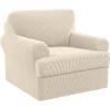 imageHVERSAILTEX 2 Piece Stretch Jacquard Wingback Chair Covers Slipcovers Wing Chair Covers Base Cover Plus Seat Cushion Cover Furniture Covers for Wingback Chairs Form Fitted Thick Soft ChocolateNatural