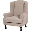 imageHVERSAILTEX 2 Piece Stretch Jacquard Wingback Chair Covers Slipcovers Wing Chair Covers Base Cover Plus Seat Cushion Cover Furniture Covers for Wingback Chairs Form Fitted Thick Soft ChocolateSand