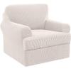 imageHVERSAILTEX 2 Piece Stretch Jacquard Wingback Chair Covers Slipcovers Wing Chair Covers Base Cover Plus Seat Cushion Cover Furniture Covers for Wingback Chairs Form Fitted Thick Soft ChocolateIvory