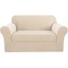 imageHVERSAILTEX 2 Piece Stretch Jacquard Wingback Chair Covers Slipcovers Wing Chair Covers Base Cover Plus Seat Cushion Cover Furniture Covers for Wingback Chairs Form Fitted Thick Soft ChocolateNatural