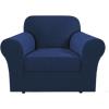 imageHVERSAILTEX 2 Piece Stretch Jacquard Wingback Chair Covers Slipcovers Wing Chair Covers Base Cover Plus Seat Cushion Cover Furniture Covers for Wingback Chairs Form Fitted Thick Soft ChocolateNavy