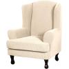 imageHVERSAILTEX 2 Piece Stretch Jacquard Wingback Chair Covers Slipcovers Wing Chair Covers Base Cover Plus Seat Cushion Cover Furniture Covers for Wingback Chairs Form Fitted Thick Soft ChocolateNatural