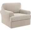 imageHVERSAILTEX 2 Piece Stretch Jacquard Wingback Chair Covers Slipcovers Wing Chair Covers Base Cover Plus Seat Cushion Cover Furniture Covers for Wingback Chairs Form Fitted Thick Soft ChocolateIsland Fossi