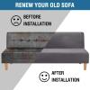 imageHVERSAILTEX Real Velvet Futon Cover Armless Sofa Covers Sofa Bed Covers Stretch Futon Couch Cover Sofa Slipcover Furniture Protector Thick Soft Velvet Fabric Form Fitted Stay in Place BrownGrey