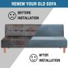 imageHVERSAILTEX Real Velvet Futon Cover Armless Sofa Covers Sofa Bed Covers Stretch Futon Couch Cover Sofa Slipcover Furniture Protector Thick Soft Velvet Fabric Form Fitted Stay in Place GreyStone Blue
