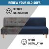 imageHVERSAILTEX Real Velvet Futon Cover Armless Sofa Covers Sofa Bed Covers Stretch Futon Couch Cover Sofa Slipcover Furniture Protector Thick Soft Velvet Fabric Form Fitted Stay in Place GreyNavy