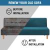 imageHVERSAILTEX Real Velvet Futon Cover Armless Sofa Covers Sofa Bed Covers Stretch Futon Couch Cover Sofa Slipcover Furniture Protector Thick Soft Velvet Fabric Form Fitted Stay in Place GreyDeep Teal