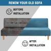imageHVERSAILTEX Real Velvet Futon Cover Armless Sofa Covers Sofa Bed Covers Stretch Futon Couch Cover Sofa Slipcover Furniture Protector Thick Soft Velvet Fabric Form Fitted Stay in Place GreyPeacock Blue