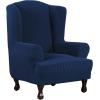 imageHVERSAILTEX Wing Chair Slipcover Chair Covers for Wingback Chairs Wingback Chair Covers Slipcovers 1 Piece Stretch Sofa Cover Furniture Protector Soft Spandex Jacquard Checked Pattern TaupeNavy