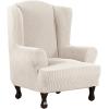 imageHVERSAILTEX Wing Chair Slipcover Chair Covers for Wingback Chairs Wingback Chair Covers Slipcovers 1 Piece Stretch Sofa Cover Furniture Protector Soft Spandex Jacquard Checked Pattern TaupeIvory