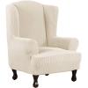 imageHVERSAILTEX Wing Chair Slipcover Chair Covers for Wingback Chairs Wingback Chair Covers Slipcovers 1 Piece Stretch Sofa Cover Furniture Protector Soft Spandex Jacquard Checked Pattern TaupeNatural