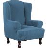 imageHVERSAILTEX Wing Chair Slipcover Chair Covers for Wingback Chairs Wingback Chair Covers Slipcovers 1 Piece Stretch Sofa Cover Furniture Protector Soft Spandex Jacquard Checked Pattern TaupeDusty Blue
