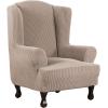 imageHVERSAILTEX Wing Chair Slipcover Chair Covers for Wingback Chairs Wingback Chair Covers Slipcovers 1 Piece Stretch Sofa Cover Furniture Protector Soft Spandex Jacquard Checked Pattern TaupeSand