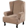 imageHVERSAILTEX Wingback Chair Covers Velvet Plush Wing Chair Slipcover 1 Piece High Stretch Wing Back Chair Slipcovers Sofa Cover Furniture Cover with Elastic Bottom CamelCamel