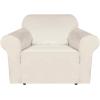 imageHVERSAILTEX Wingback Chair Covers Velvet Plush Wing Chair Slipcover 1 Piece High Stretch Wing Back Chair Slipcovers Sofa Cover Furniture Cover with Elastic Bottom CamelIvory