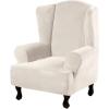 imageHVERSAILTEX Wingback Chair Covers Velvet Plush Wing Chair Slipcover 1 Piece High Stretch Wing Back Chair Slipcovers Sofa Cover Furniture Cover with Elastic Bottom CamelIvory