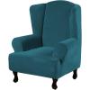 imageHVERSAILTEX Wingback Chair Covers Velvet Plush Wing Chair Slipcover 1 Piece High Stretch Wing Back Chair Slipcovers Sofa Cover Furniture Cover with Elastic Bottom CamelDeep Teal