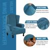 imageHVERSAILTEX Wingback Chair Covers Velvet Plush Wing Chair Slipcover 1 Piece High Stretch Wing Back Chair Slipcovers Sofa Cover Furniture Cover with Elastic Bottom CamelPeacock Blue