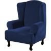 imageHVERSAILTEX Wingback Chair Covers Velvet Plush Wing Chair Slipcover 1 Piece High Stretch Wing Back Chair Slipcovers Sofa Cover Furniture Cover with Elastic Bottom CamelNavy