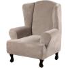 imageHVERSAILTEX Wingback Chair Covers Velvet Plush Wing Chair Slipcover 1 Piece High Stretch Wing Back Chair Slipcovers Sofa Cover Furniture Cover with Elastic Bottom CamelTaupe