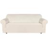 imageHVERSAILTEX Wingback Chair Covers Velvet Plush Wing Chair Slipcover 1 Piece High Stretch Wing Back Chair Slipcovers Sofa Cover Furniture Cover with Elastic Bottom CamelIvory