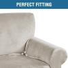 imageHVERSAILTEX Wingback Chair Covers Velvet Plush Wing Chair Slipcover 1 Piece High Stretch Wing Back Chair Slipcovers Sofa Cover Furniture Cover with Elastic Bottom CamelOatmeal