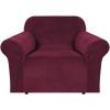 imageHVERSAILTEX Wingback Chair Covers Velvet Plush Wing Chair Slipcover 1 Piece High Stretch Wing Back Chair Slipcovers Sofa Cover Furniture Cover with Elastic Bottom CamelWineBurgundy
