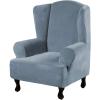 imageHVERSAILTEX Wingback Chair Covers Velvet Plush Wing Chair Slipcover 1 Piece High Stretch Wing Back Chair Slipcovers Sofa Cover Furniture Cover with Elastic Bottom CamelStone Blue
