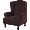 imageHVERSAILTEX Wingback Chair Covers Velvet Plush Wing Chair Slipcover 1 Piece High Stretch Wing Back Chair Slipcovers Sofa Cover Furniture Cover with Elastic Bottom CamelChocolate