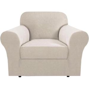 imageHVERSAILTEX 2 Piece Stretch Jacquard Wingback Chair Covers Slipcovers Wing Chair Covers Base Cover Plus Seat Cushion Cover Furniture Covers for Wingback Chairs Form Fitted Thick Soft ChocolateIsland Fossi