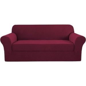 imageHVERSAILTEX 2 Piece Stretch Jacquard Wingback Chair Covers Slipcovers Wing Chair Covers Base Cover Plus Seat Cushion Cover Furniture Covers for Wingback Chairs Form Fitted Thick Soft ChocolateWineBurgundy
