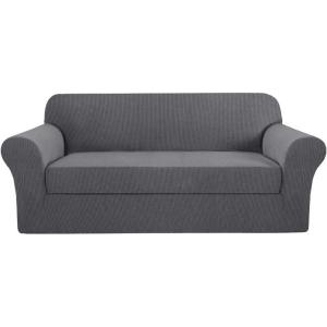 imageHVERSAILTEX 2 Piece Stretch Jacquard Wingback Chair Covers Slipcovers Wing Chair Covers Base Cover Plus Seat Cushion Cover Furniture Covers for Wingback Chairs Form Fitted Thick Soft ChocolateCharcoal Gray