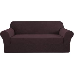 imageHVERSAILTEX 2 Piece Stretch Jacquard Wingback Chair Covers Slipcovers Wing Chair Covers Base Cover Plus Seat Cushion Cover Furniture Covers for Wingback Chairs Form Fitted Thick Soft ChocolateChocolateBrown