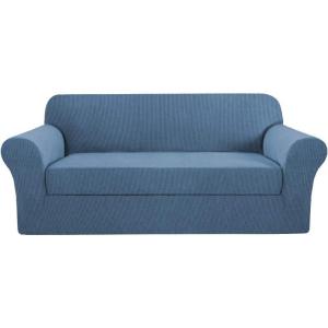 imageHVERSAILTEX 2 Piece Stretch Jacquard Wingback Chair Covers Slipcovers Wing Chair Covers Base Cover Plus Seat Cushion Cover Furniture Covers for Wingback Chairs Form Fitted Thick Soft ChocolateDusty Blue