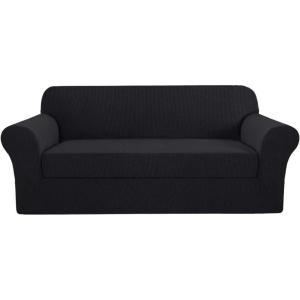 imageHVERSAILTEX 2 Piece Stretch Jacquard Wingback Chair Covers Slipcovers Wing Chair Covers Base Cover Plus Seat Cushion Cover Furniture Covers for Wingback Chairs Form Fitted Thick Soft ChocolateJet Black
