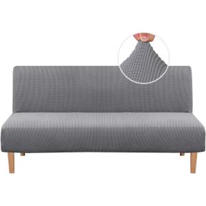 imageHVERSAILTEX Armless Futon Cover Stretch Sofa Bed Slipcover Protector Elastic Feature Rich Textured High Spandex Small Checks Jacquard Fabric Futon Cover Machine Washable TaupeDove