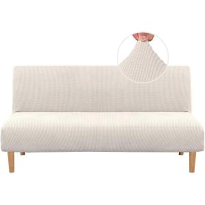 imageHVERSAILTEX Armless Futon Cover Stretch Sofa Bed Slipcover Protector Elastic Feature Rich Textured High Spandex Small Checks Jacquard Fabric Futon Cover Machine Washable Bronze GreenIvory