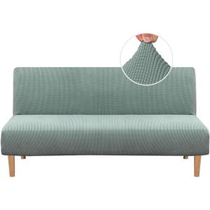 imageHVERSAILTEX Armless Futon Cover Stretch Sofa Bed Slipcover Protector Elastic Feature Rich Textured High Spandex Small Checks Jacquard Fabric Futon Cover Machine Washable TaupeSage