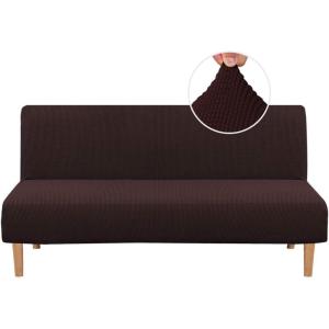 imageHVERSAILTEX Armless Futon Cover Stretch Sofa Bed Slipcover Protector Elastic Feature Rich Textured High Spandex Small Checks Jacquard Fabric Futon Cover Machine Washable TaupeChocolate