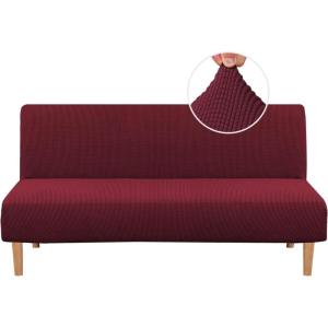 imageHVERSAILTEX Armless Futon Cover Stretch Sofa Bed Slipcover Protector Elastic Feature Rich Textured High Spandex Small Checks Jacquard Fabric Futon Cover Machine Washable TaupeWineBurgundy