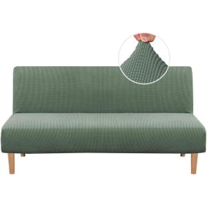 imageHVERSAILTEX Armless Futon Cover Stretch Sofa Bed Slipcover Protector Elastic Feature Rich Textured High Spandex Small Checks Jacquard Fabric Futon Cover Machine Washable TaupeLoden Frost