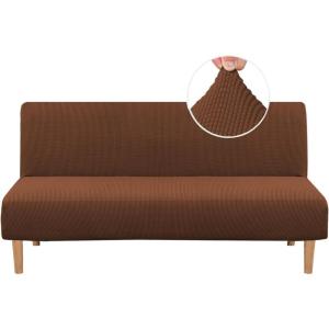 imageHVERSAILTEX Armless Futon Cover Stretch Sofa Bed Slipcover Protector Elastic Feature Rich Textured High Spandex Small Checks Jacquard Fabric Futon Cover Machine Washable TaupeCaramel