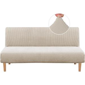imageHVERSAILTEX Armless Futon Cover Stretch Sofa Bed Slipcover Protector Elastic Feature Rich Textured High Spandex Small Checks Jacquard Fabric Futon Cover Machine Washable TaupeIsland Fossi