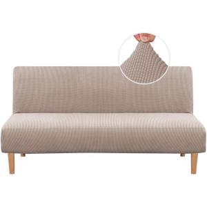 imageHVERSAILTEX Armless Futon Cover Stretch Sofa Bed Slipcover Protector Elastic Feature Rich Textured High Spandex Small Checks Jacquard Fabric Futon Cover Machine Washable Bronze GreenSand