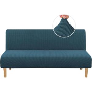 imageHVERSAILTEX Armless Futon Cover Stretch Sofa Bed Slipcover Protector Elastic Feature Rich Textured High Spandex Small Checks Jacquard Fabric Futon Cover Machine Washable TaupeDeep Teal