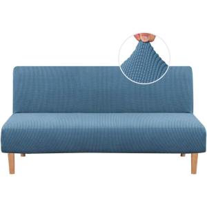 imageHVERSAILTEX Armless Futon Cover Stretch Sofa Bed Slipcover Protector Elastic Feature Rich Textured High Spandex Small Checks Jacquard Fabric Futon Cover Machine Washable Bronze GreenDusty Blue